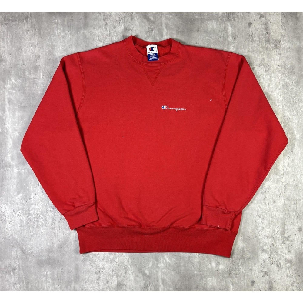 Vintage Champion Sweatshirt Red Embroidered Logo Crewneck 90s Adult size Large